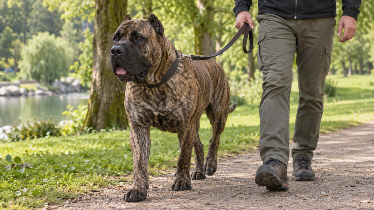 Presa Canario köpek — parkta yürüyüş ve egzersiz